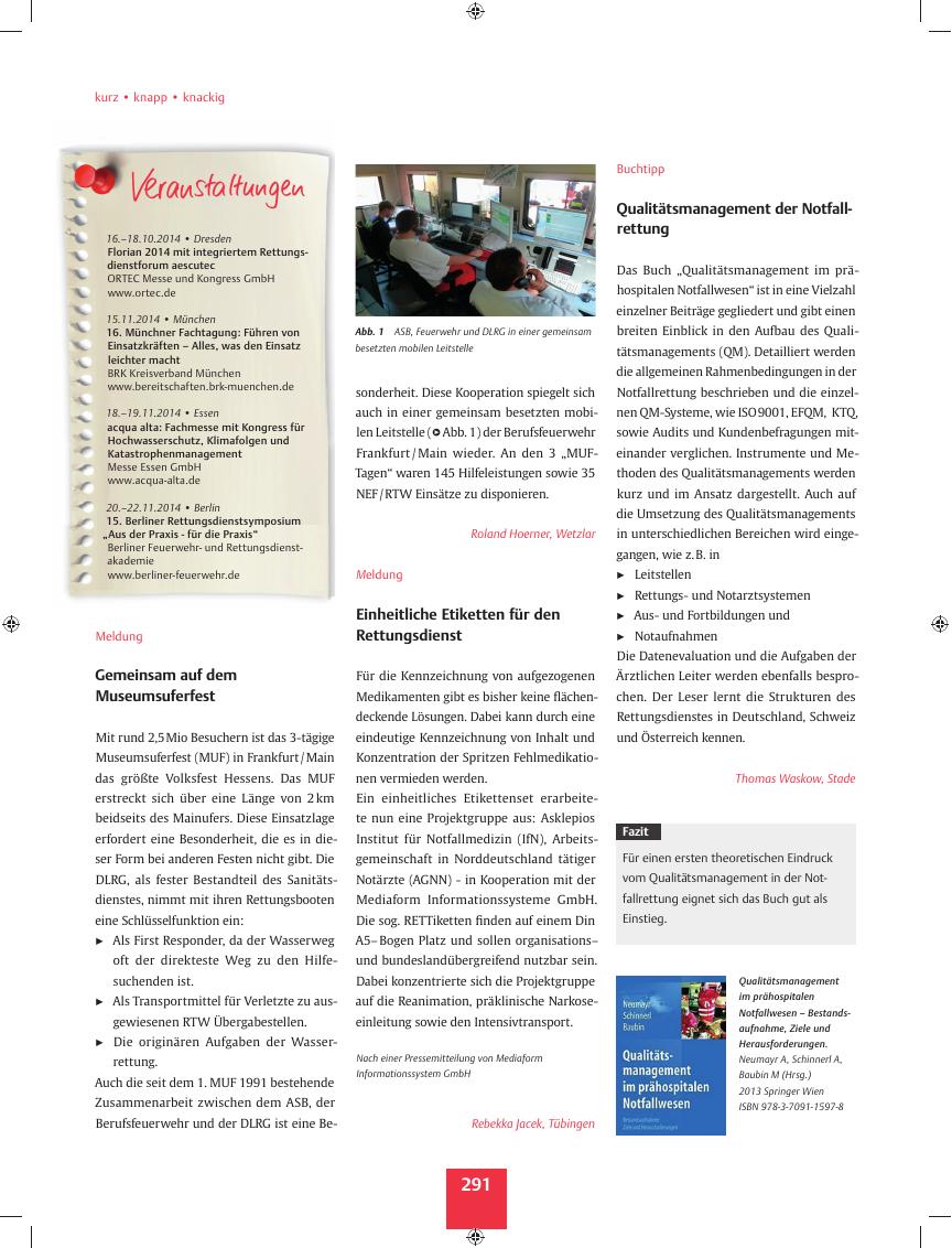 Vorschauseite 1: Meldung? Einheitliche Etiketten für den Rettungsdienst