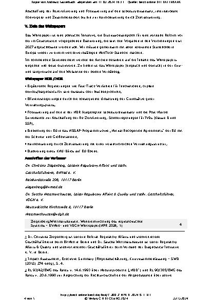 Vorschauseite 4: Weiterentwicklung des regulatorischen Systems – BVMedund VDGH-Whitepaper