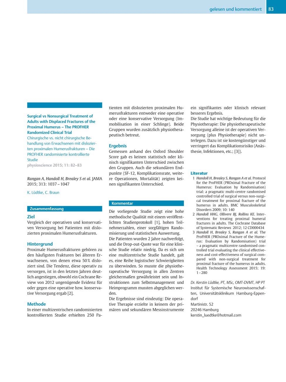 Vorschauseite 1: Surgical vs Nonsurgical Treatment of Adults with Displaced Fractures of the Proximal Humerus ? The PROFHER Randomized Clinical Trial