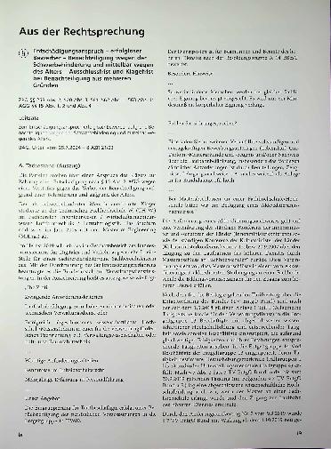 Vorschauseite 1: Entschädigungsanspruch - erfolgloser Bewerber - Benachteiligung wegen der Schwerbehinderung und mittelbar wegen des Alters - Ausschlussfrist und Klagefrist bei Benachteiligung aus…