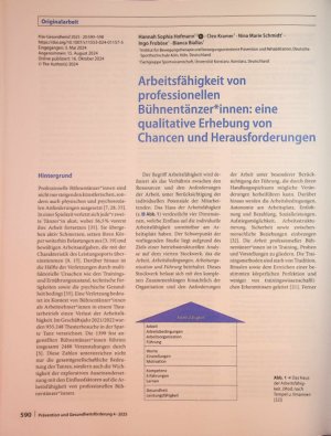 Vorschauseite 1: Arbeitsfähigkeit von professionellen Bühnentänzer*innen: eine qualitative Erhebung von Chancen und Herausforderungen