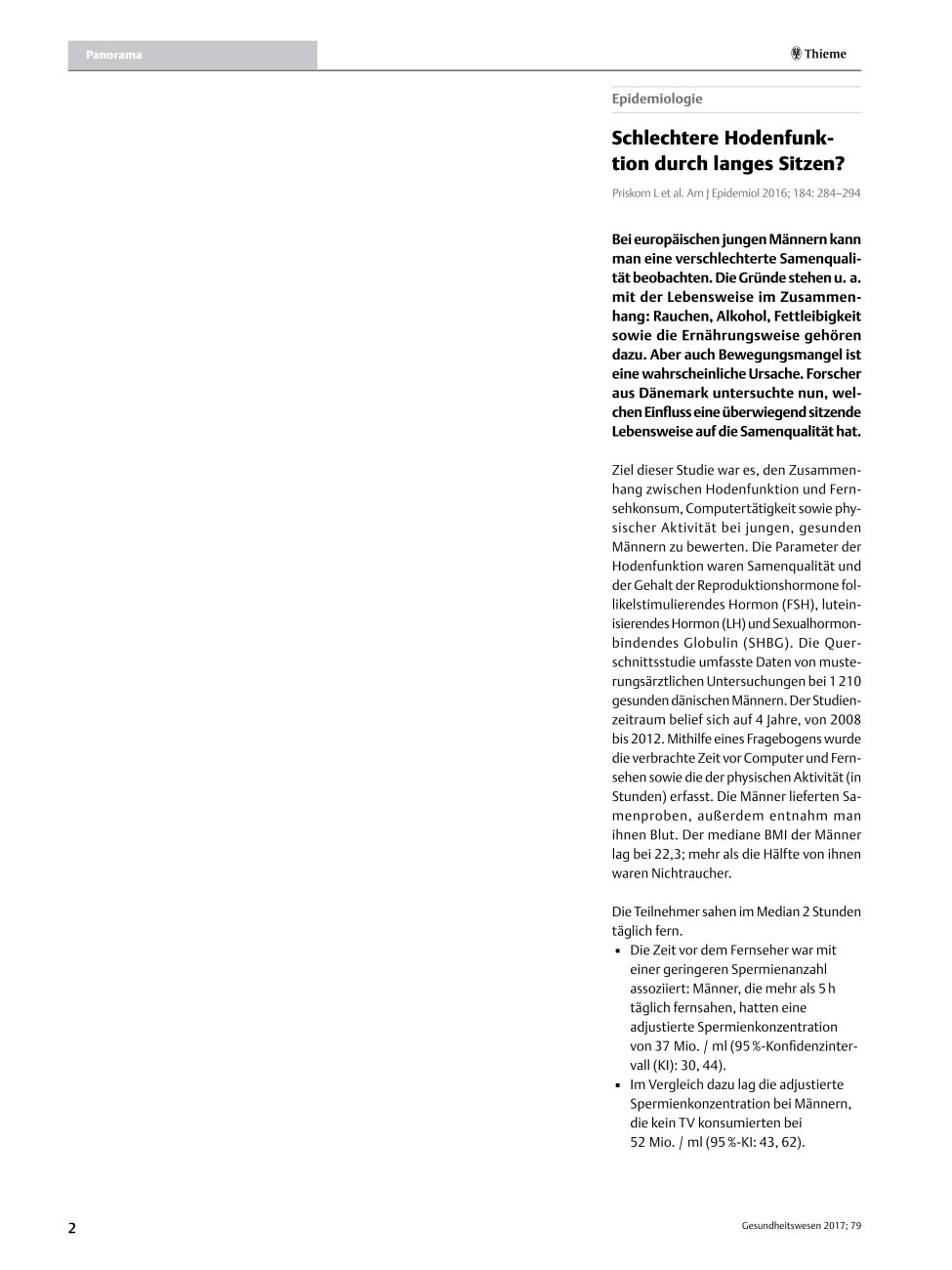 Vorschauseite 1: Schlechtere Hodenfunktion durch langes Sitzen?