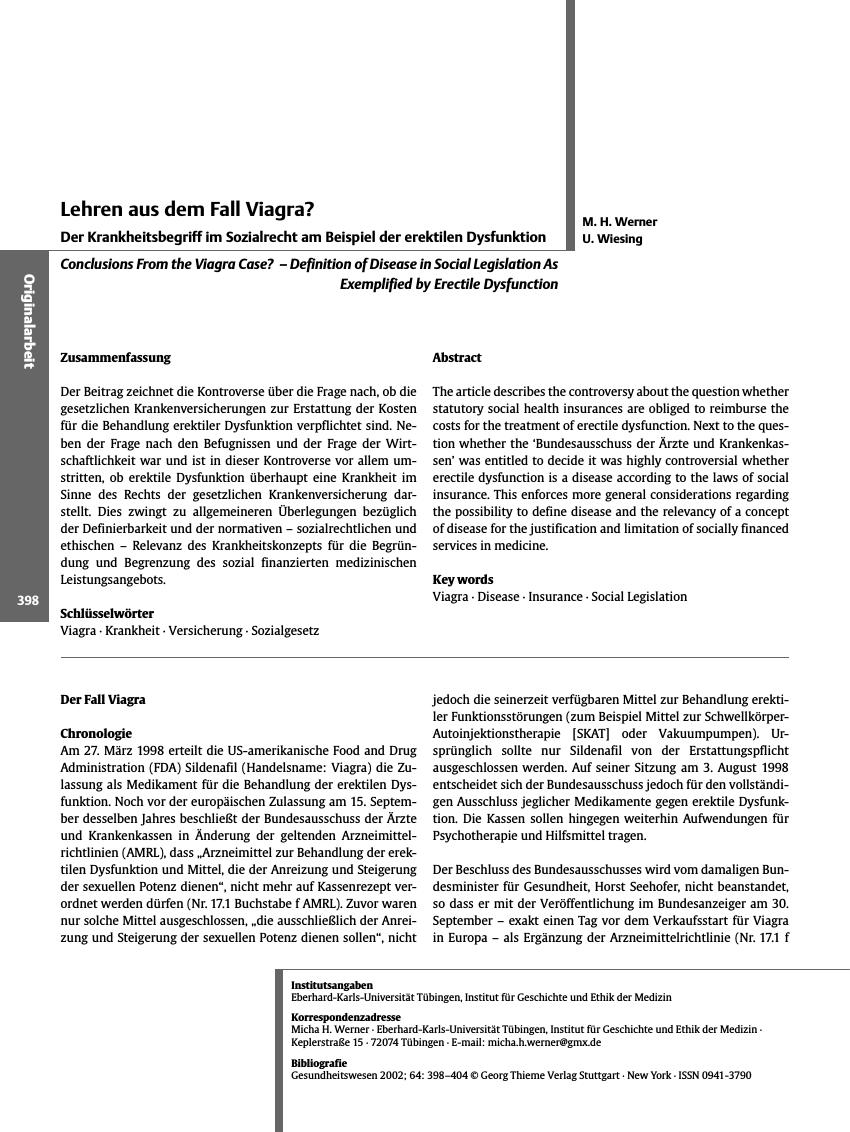 Vorschauseite 1: Lehren aus dem Fall Viagra?