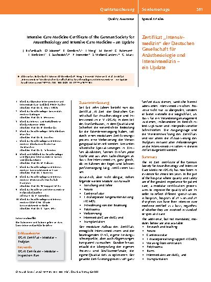 Vorschauseite 1: Zertifikat „Intensivmedizin“ der Deutschen Gesellschaft für Anästhesiologie und Intensivmedizin – ein Update