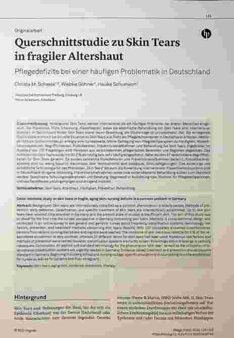 Vorschauseite 1: Querschnittsstudie zu Skin Tears in fragiler Altershaut: Pflegedefizite bei einer häufigen Problematik in Deutschland.
