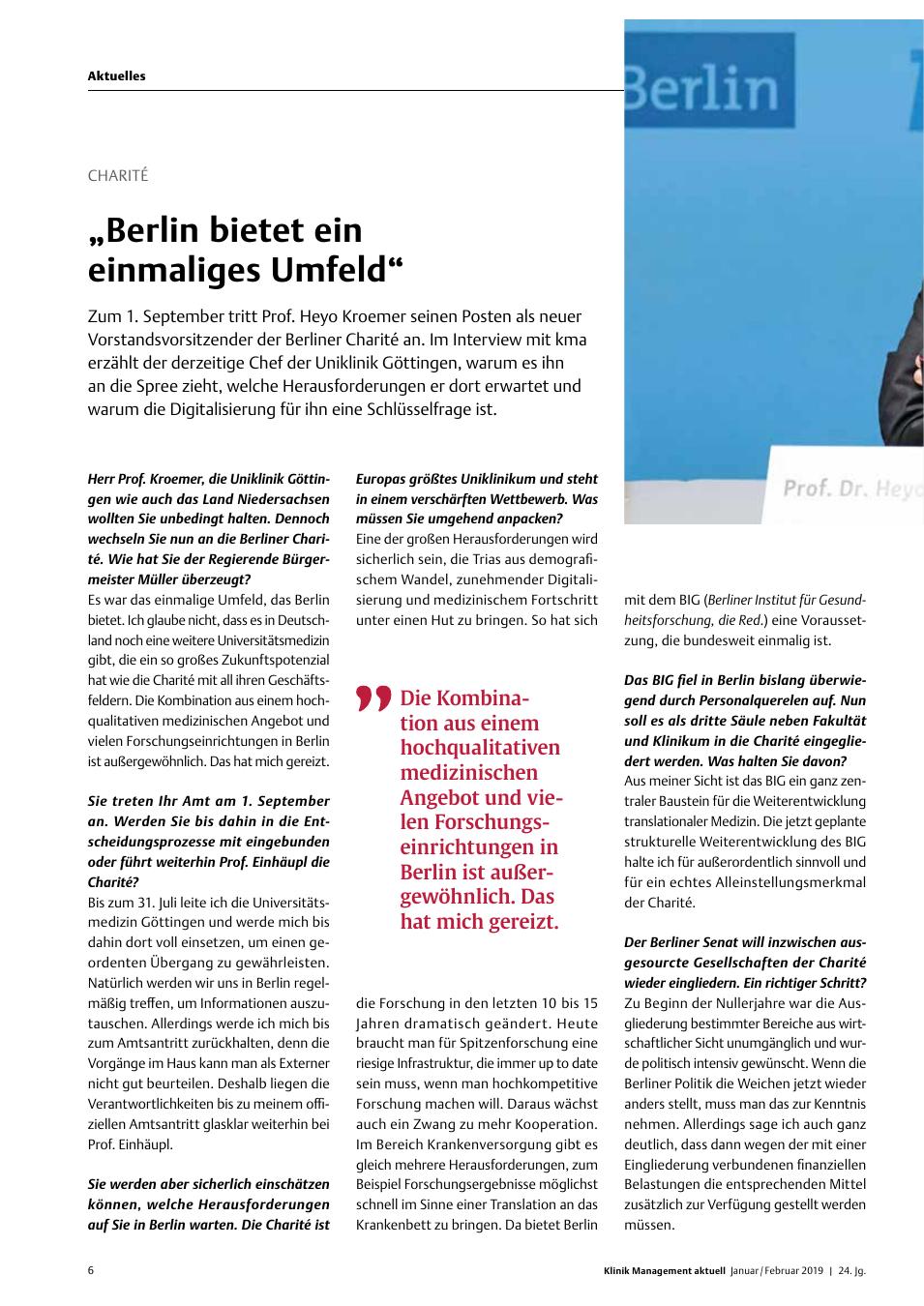 Vorschauseite 1: Charité: ?Berlin bietet ein einmaliges Umfeld?