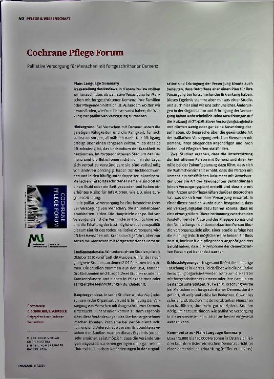 Vorschauseite 3: Cochrane Pflege Forum Lokale Anwendung von Magnesiumsulfat bei Phlebitis