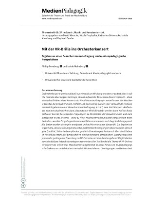 Vorschauseite 1: Mit der VR-Brille ins Orchesterkonzert Ergebnisse einer Besucher: innenbefragung und medienpädagogische Perspektiven