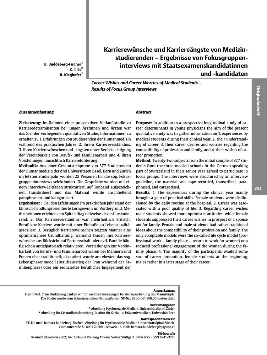 Vorschauseite 1: Karrierewünsche und Karriereängste von Medizinstudierenden - Ergebnisse von Fokusgruppeninterviews mit Staatsexamenskandidatinnen und -kandidaten