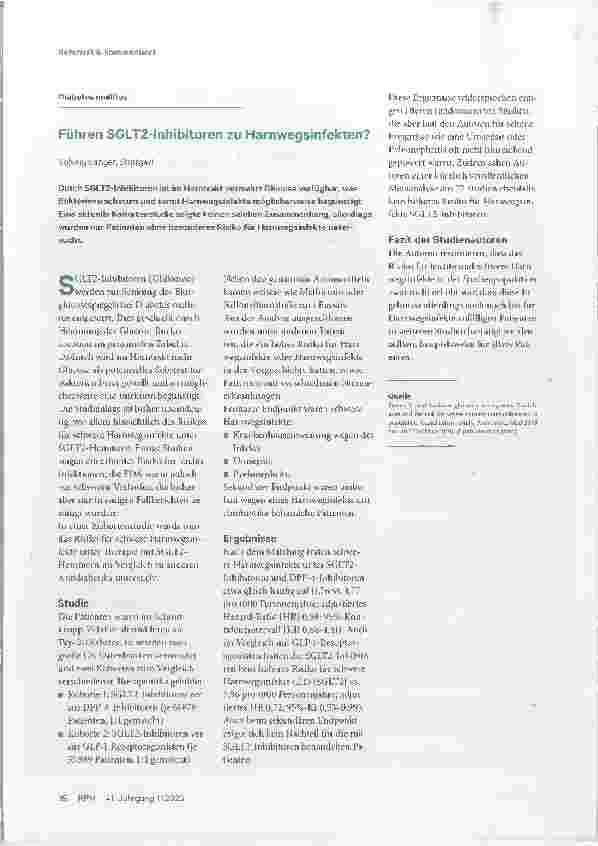 Vorschauseite 1: Führen SGLT2-Inhibitoren zu Harnwegsinfekten?