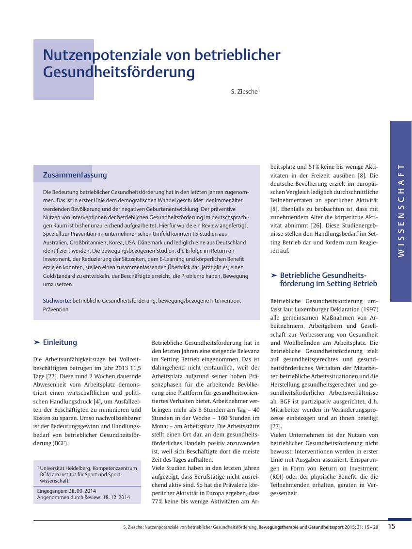 Vorschauseite 1: Nutzenpotenziale von betrieblicher Gesundheitsförderung