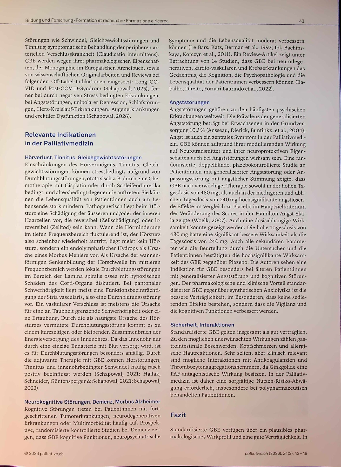 Vorschauseite 2: Standardisierte Ginkgo-biloba-Extrakte in der Palliativmedizin