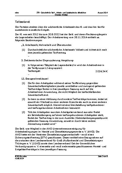 Vorschauseite 2: Arbeitsvertragliche Bezugnahme auf Tarifverträge – Tarifwechselklausel – Auslegung einer tariflichen Besitzstandsklausel