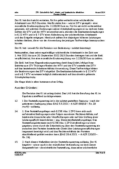 Vorschauseite 4: Arbeitsvertragliche Bezugnahme auf Tarifverträge – Tarifwechselklausel – Auslegung einer tariflichen Besitzstandsklausel