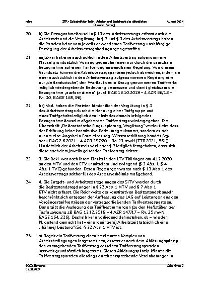 Vorschauseite 6: Arbeitsvertragliche Bezugnahme auf Tarifverträge – Tarifwechselklausel – Auslegung einer tariflichen Besitzstandsklausel