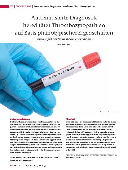 Vorschauseite 1: Automatisierte Diagnostik hereditärer Thrombozytopathien auf Basis phänotypischer Eigenschaften