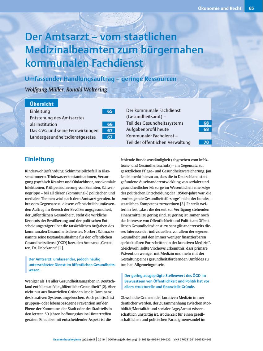 Vorschauseite 1: Der Amtsarzt – vom staatlichen Medizinalbeamten zum bürgernahen kommunalen Fachdienst