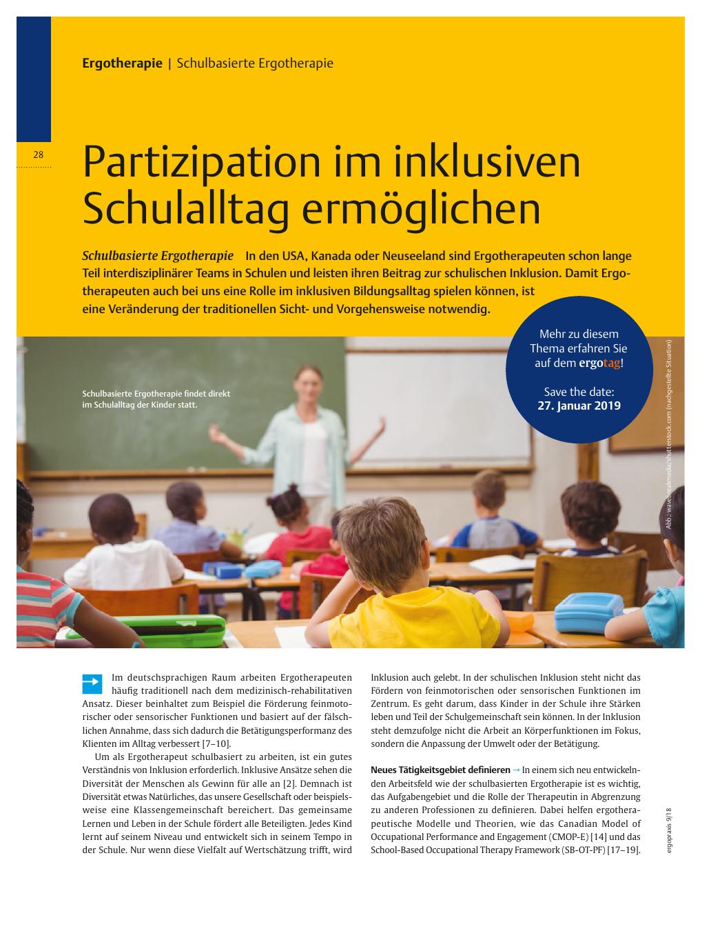 Vorschauseite 1: Schulbasierte Ergotherapie ? Partizipation im inklusiven Schulalltag ermöglichen