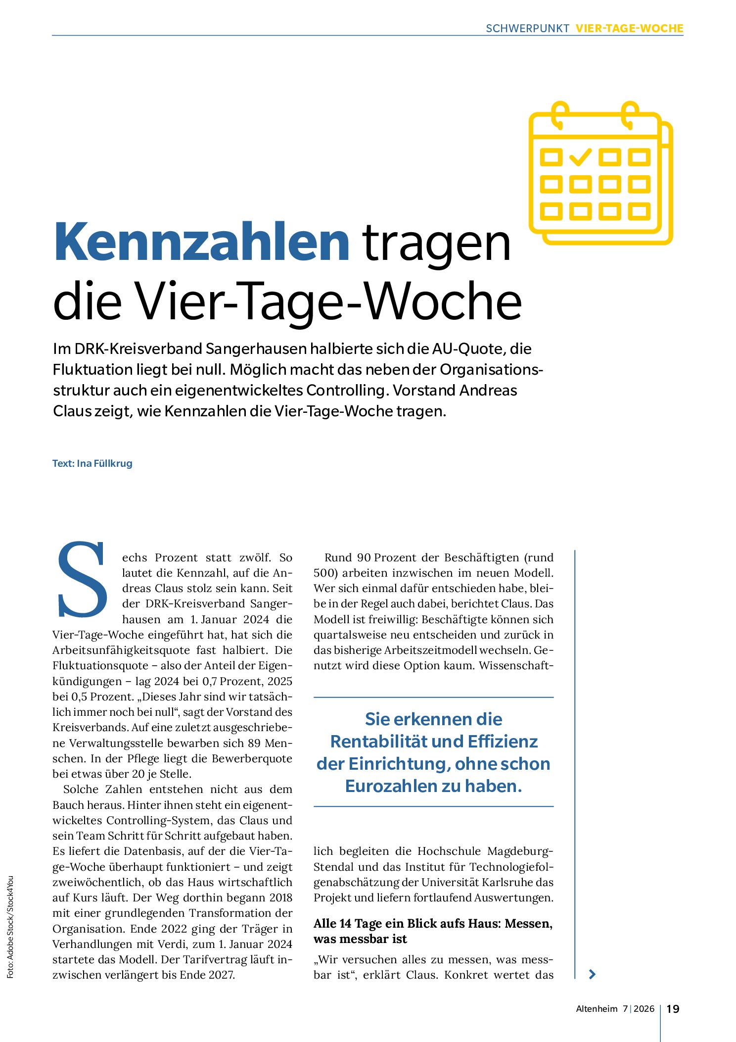 Vorschauseite 1: Kennzahlen tragen die Vier-Tage-Woche