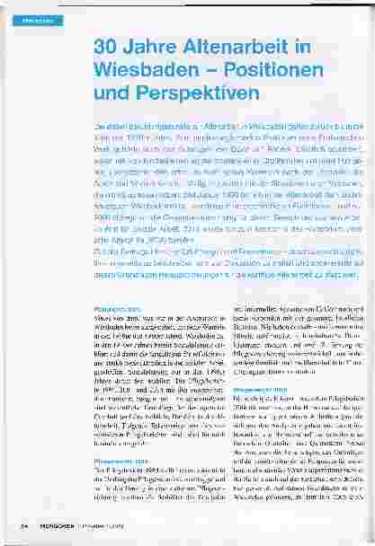 Vorschauseite 1: 30 Jahre Altenarbeit in Wiesbaden - Positionen und Perspektiven