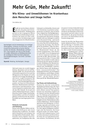 Vorschauseite 1: Mehr Grün, Mehr Zukunft! Wie Klimaund Umweltthemen im Krankenhaus dem Menschen und Image helfen