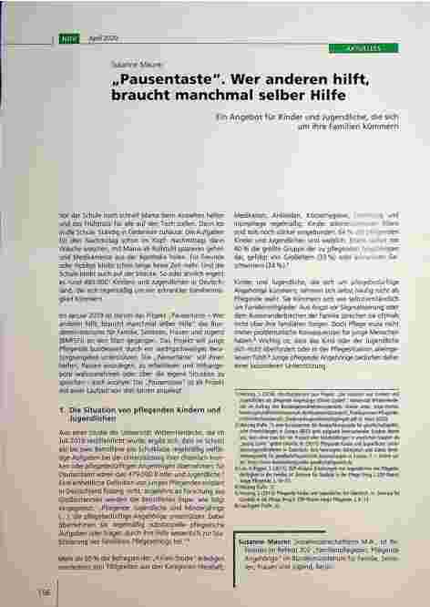 Vorschauseite 1: "Pausentaste". Wer anderen hilft, braucht manchmal selber Hilfe.