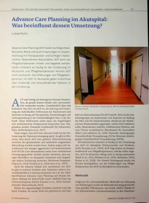 Vorschauseite 1: Advance Care Planning im Akutspital: Was beeinflusst dessen Umsetzung?