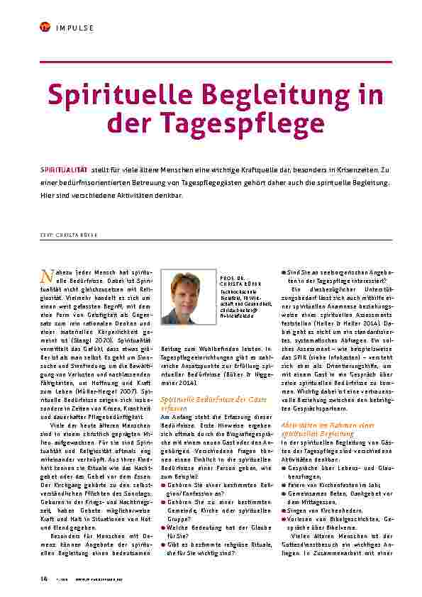 Vorschauseite 1: Spirituelle Begleitung in der Tagespflege