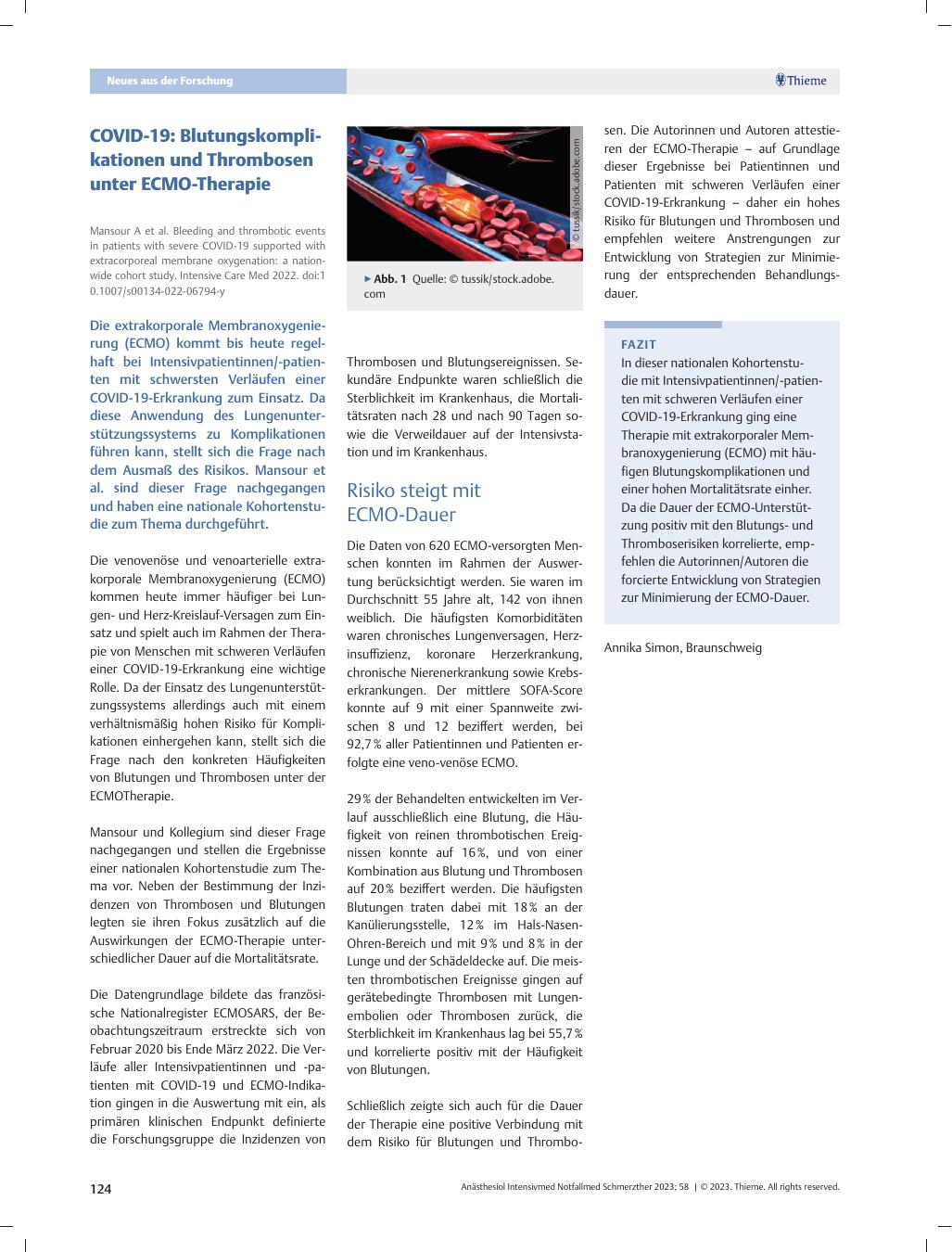 Vorschauseite 1: COVID-19: Blutungskomplikationen und Thrombosen unter ECMO-Therapie