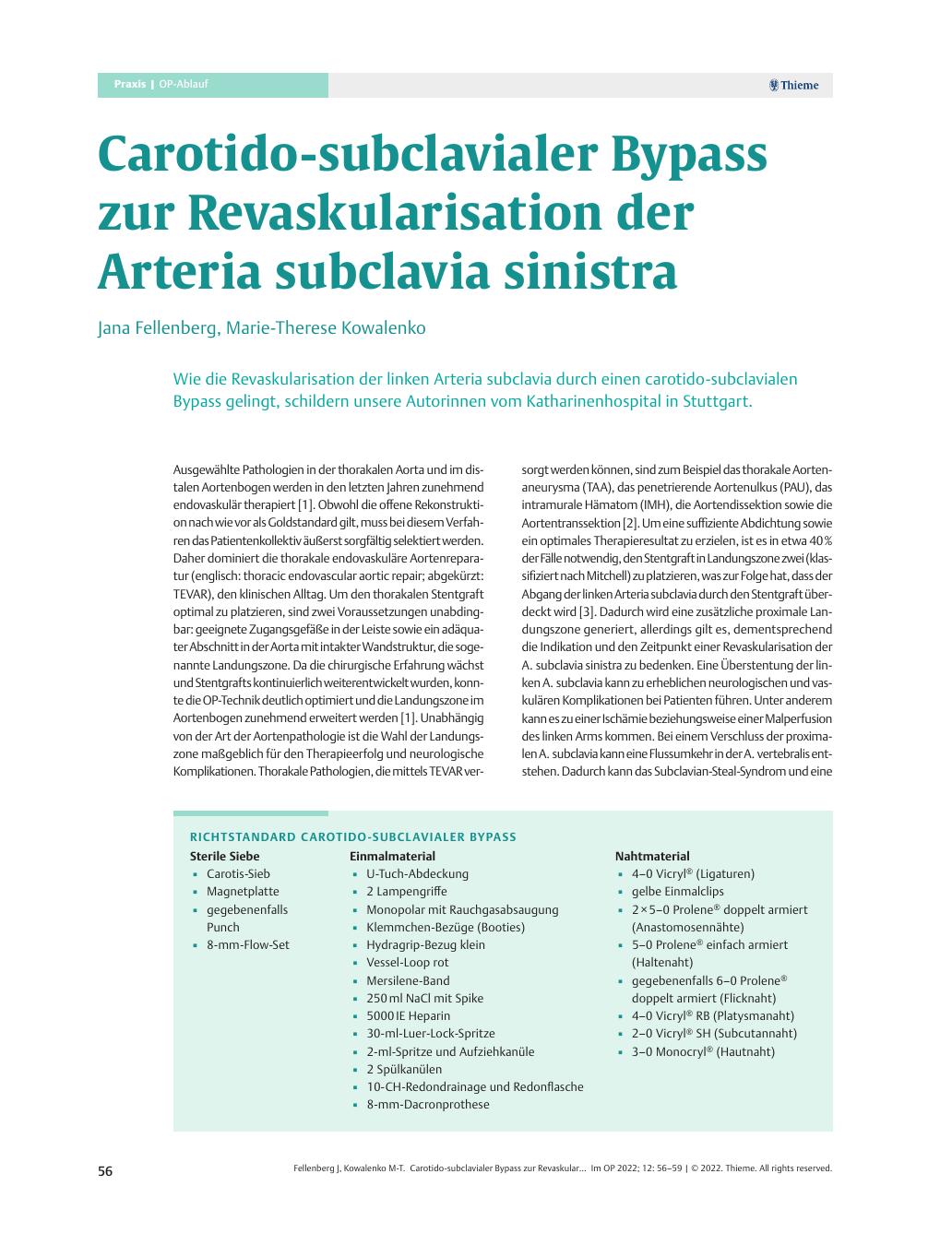Vorschauseite 1: Karotido-subclavialer Bypass zur Revaskularisation der Arteria subclavia sinistra
