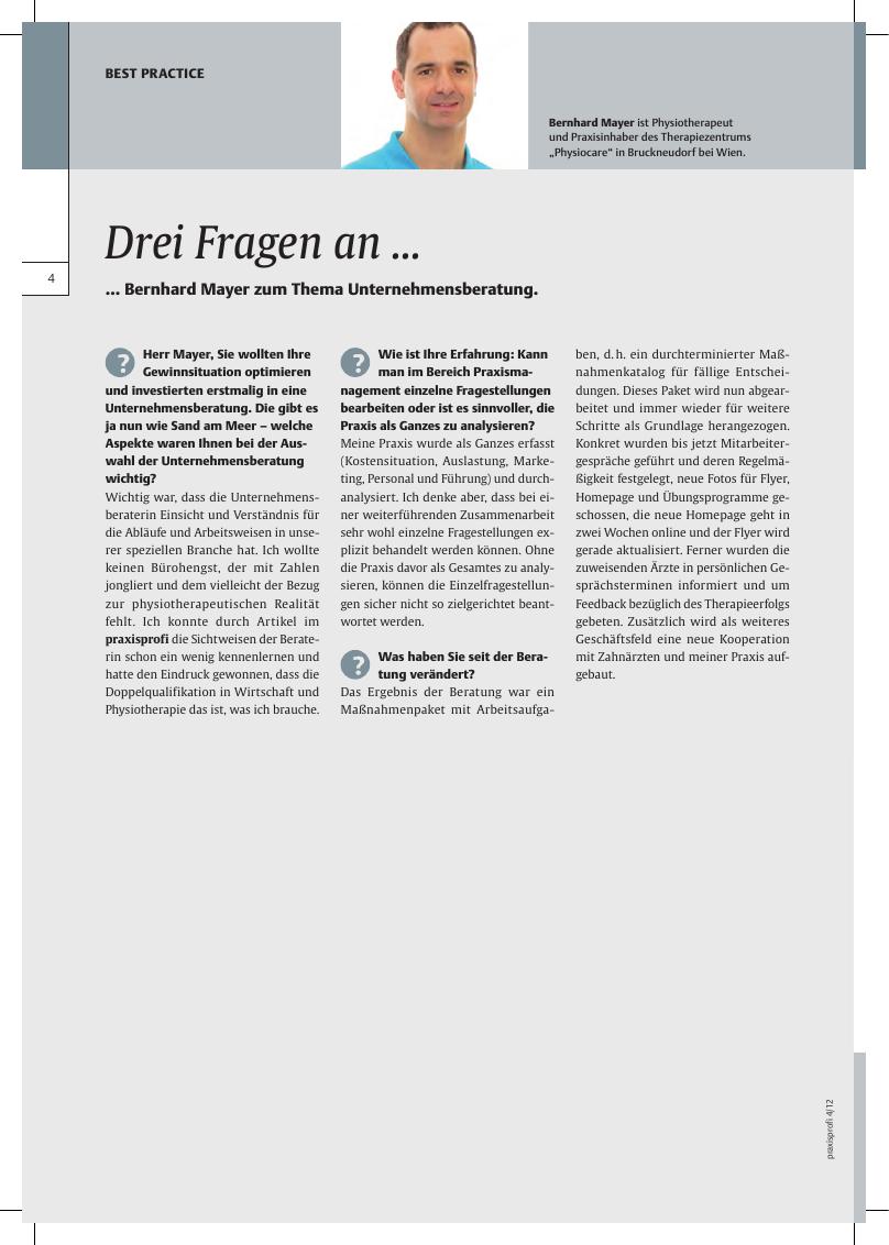 Vorschauseite 1: Drei Fragen an. .. Bernhard Mayer zum Thema Unternehmensberatung.