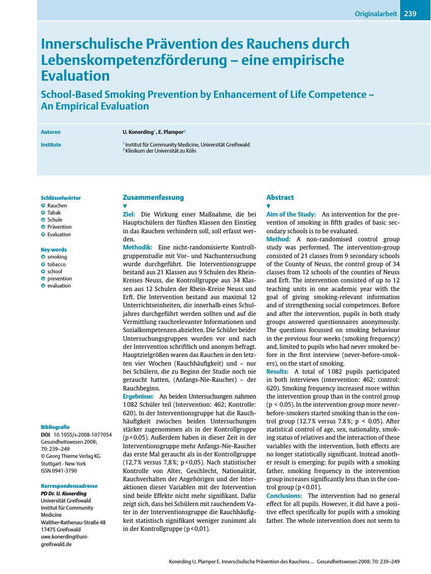Vorschauseite 1: Innerschulische Prävention des Rauchens durch Lebenskompetenzförderung - eine empirische Evaluation