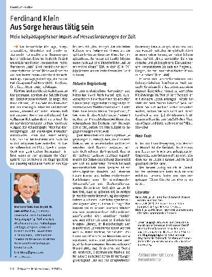 Vorschauseite 1: Aus Sorge heraus tätig sein. Mein heilpädagogischer Impuls auf Herausforderungen der Zeit.