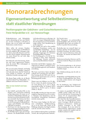 Vorschauseite 1: Honorarabrechnungen Eigenverantwortung und Selbstbestimmung statt staatlicher Verordnungen