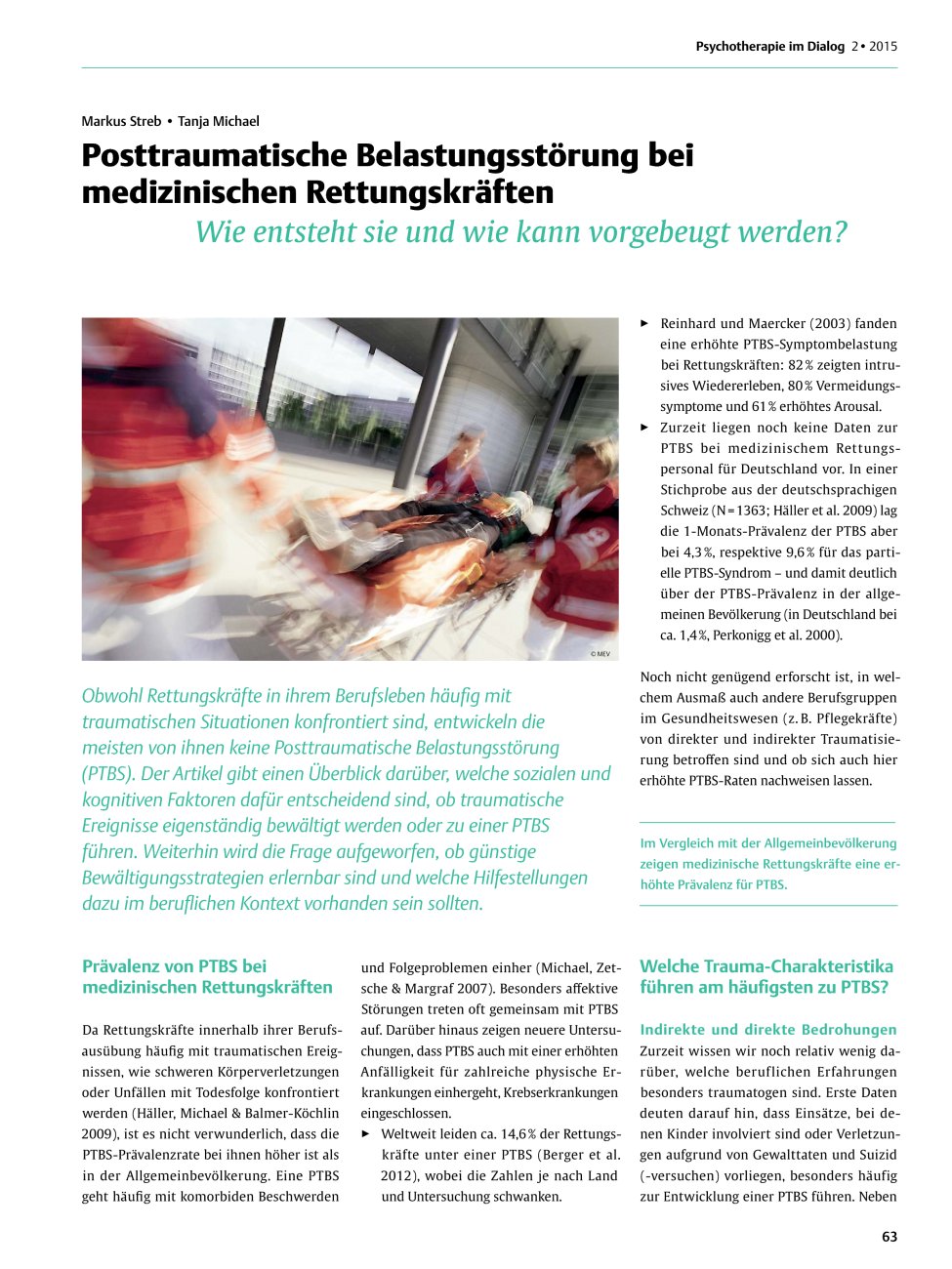 Vorschauseite 1: Posttraumatische Belastungsstörung bei medizinischen Rettungskräften