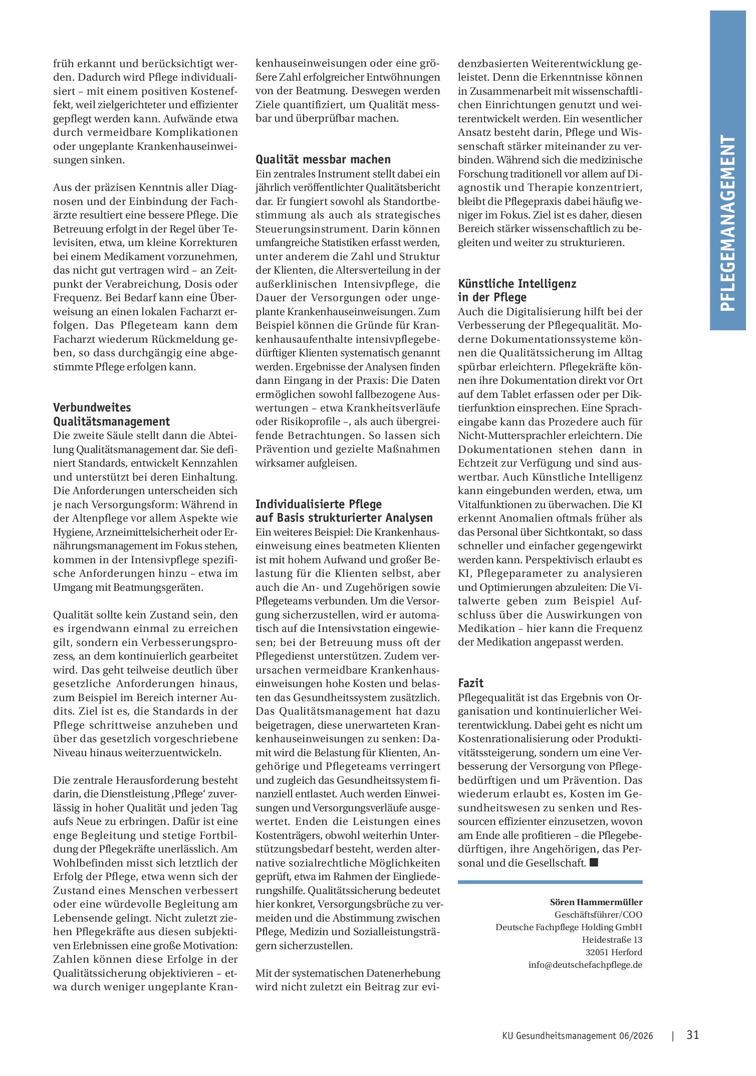 Vorschauseite 2: Weil es um Menschen geht: Qualitätssteuerung und -optimierung in der Pflege