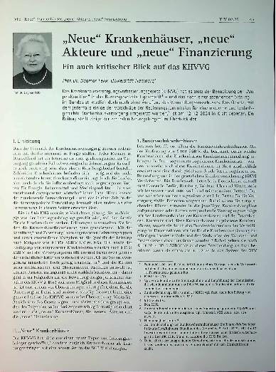 Vorschauseite 1: „Neue“ Krankenhäuser, „neue“ Akteure und „neue“ Finanzierung Ein auch kritischer Blick auf das KHWG