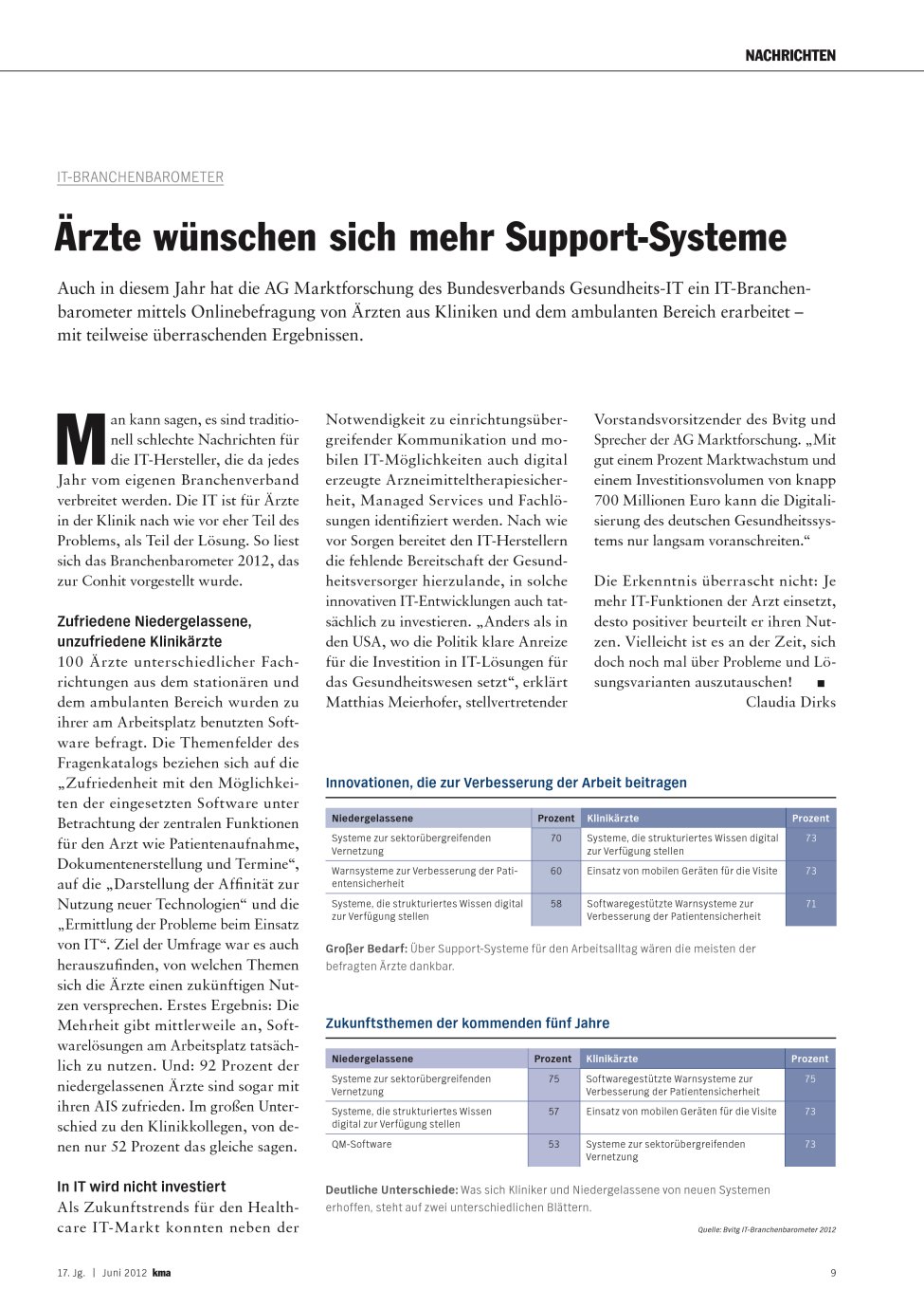 Vorschauseite 1: Ärzte wünschen sich mehr Support-Systeme