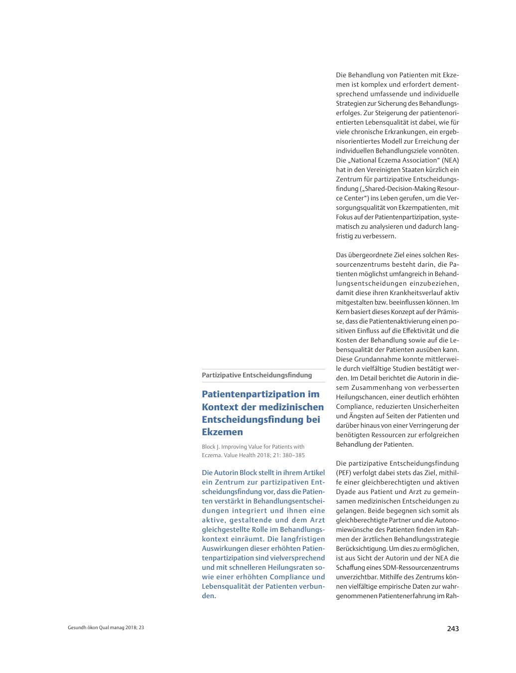 Vorschauseite 1: Partizipative Entscheidungsfindung – Patientenpartizipation im Kontext der medizinischen Entscheidungsfindung bei Ekzemen