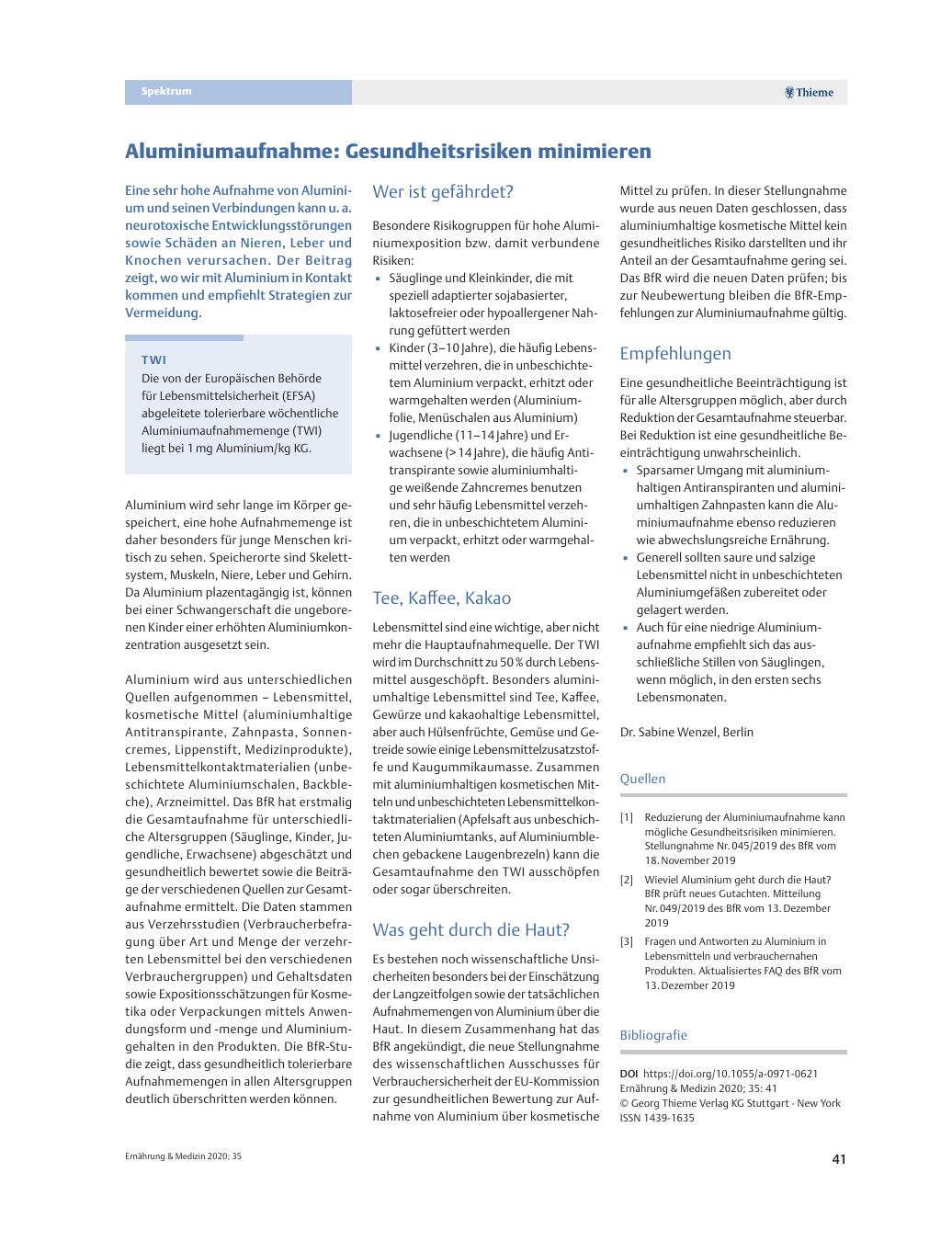 Vorschauseite 1: Aluminiumaufnahme: Gesundheitsrisiken minimieren