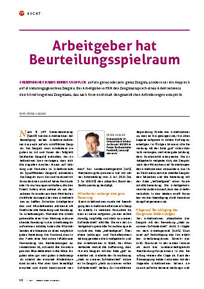 Vorschauseite 1: Arbeitgeber hat Beurteilungsspielraum