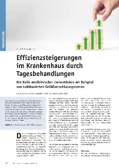 Vorschauseite 1: Effizienzsteigerungen im Krankenhaus durch Tagesbehandlungen. Die Rolle medizinischer Innovationen am Beispiel von nahtbasierten Gefäßverschlusssystemen.