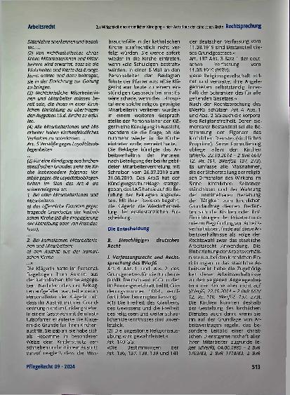 Vorschauseite 3: Zur Wirksamkeit einer ordentlichen Kündigung - hier: Austritt aus der katholischen Kirche