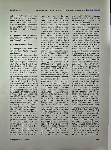 Vorschauseite 5: Zur Wirksamkeit einer ordentlichen Kündigung - hier: Austritt aus der katholischen Kirche