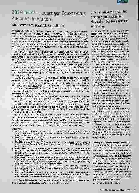 Vorschauseite 1: 2019-nCoV - neuartiger Coronavirus Ausbruch in Wuhan. Wirksamkeit von Desinfektionsmitteln.
