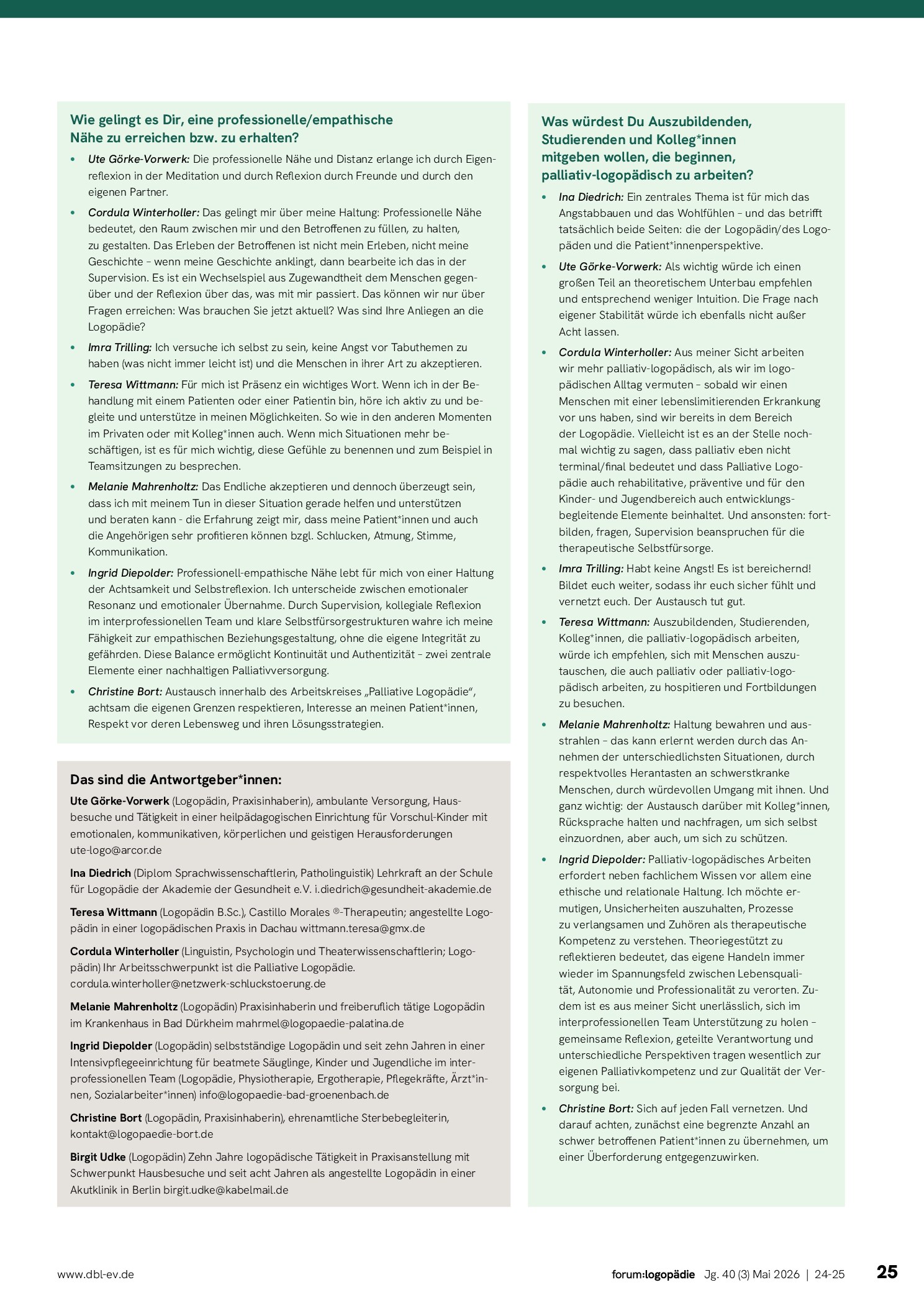 Vorschauseite 2: Pinnwand: Palliative Logopädie