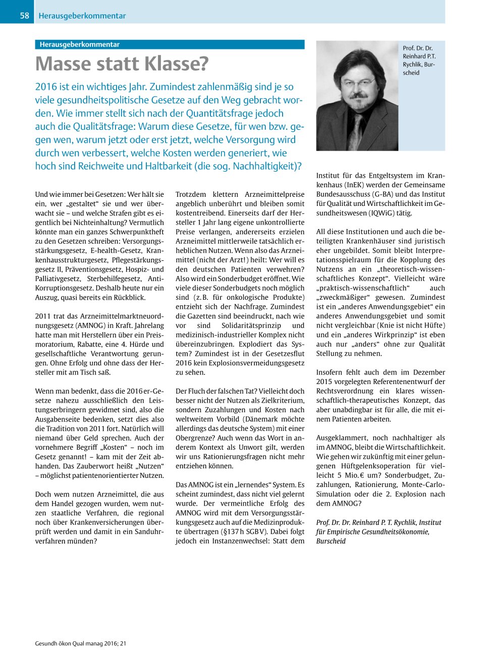 Vorschauseite 1: Herausgeberkommentar ? Masse statt Klasse?