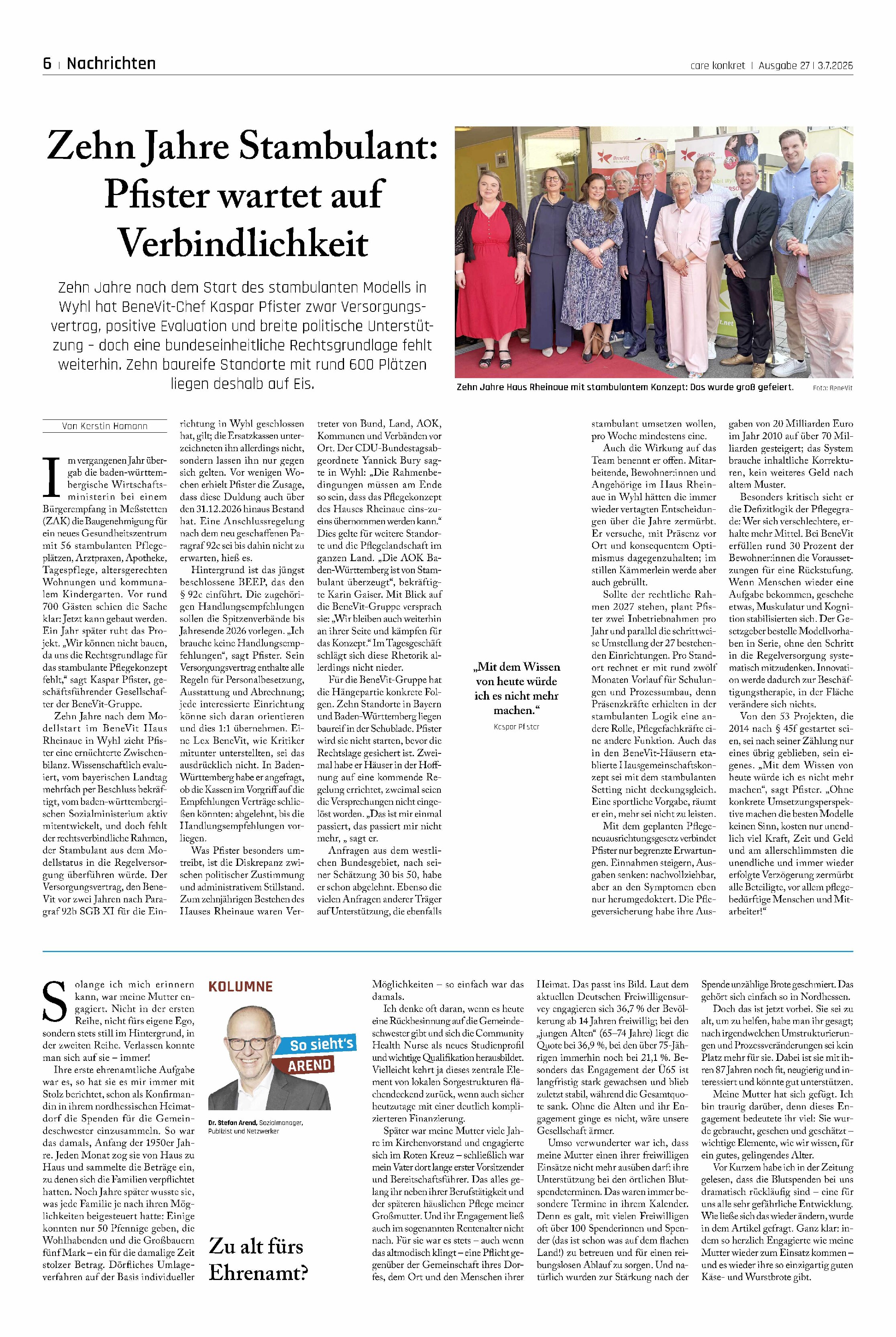 Vorschauseite 1: Zehn Jahre Stambulant: Pfister wartet auf Verbindlichkeit