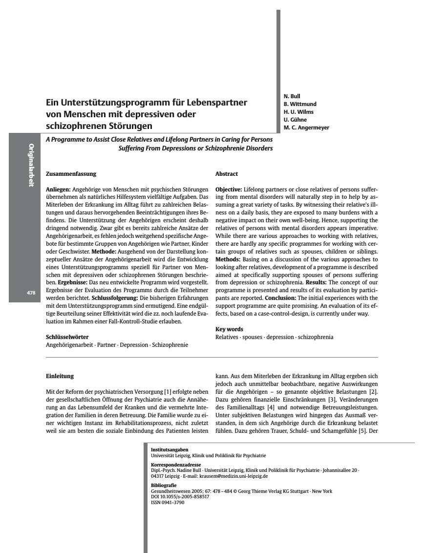 Vorschauseite 1: Ein Unterstützungsprogramm für Lebenspartner von Menschen mit depressiven oder schizophrenen Störungen