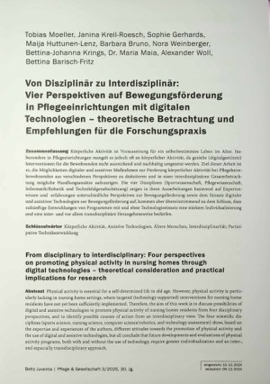 Vorschauseite 1: Von Disziplinär zu Interdisziplinär: Vier Perspektiven auf Bewegungsförderung in Pflegeeinrichtungen mit digitalen Technologien - theoretische Betrachtung und Empfehlungen für die…